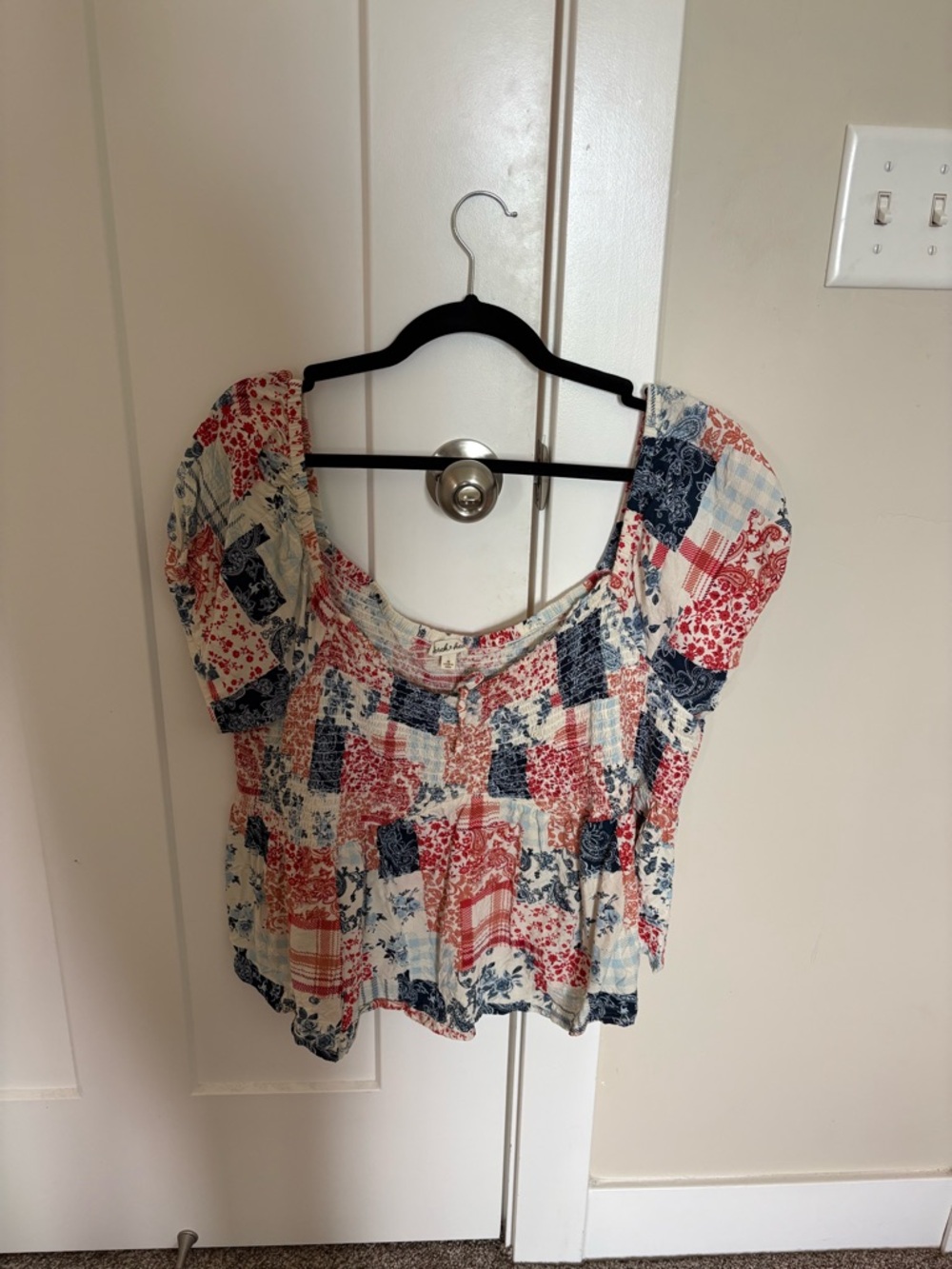 Derek Heart Blouse in Red, Blue & Cream
